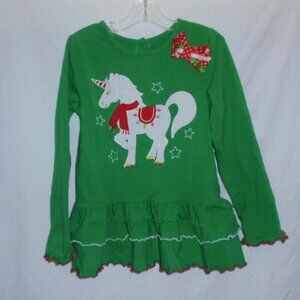 Bumble & Birdie Christmas Lights Unicorn Long Sleeve Girls Top Ruffles Sz 6 Gree